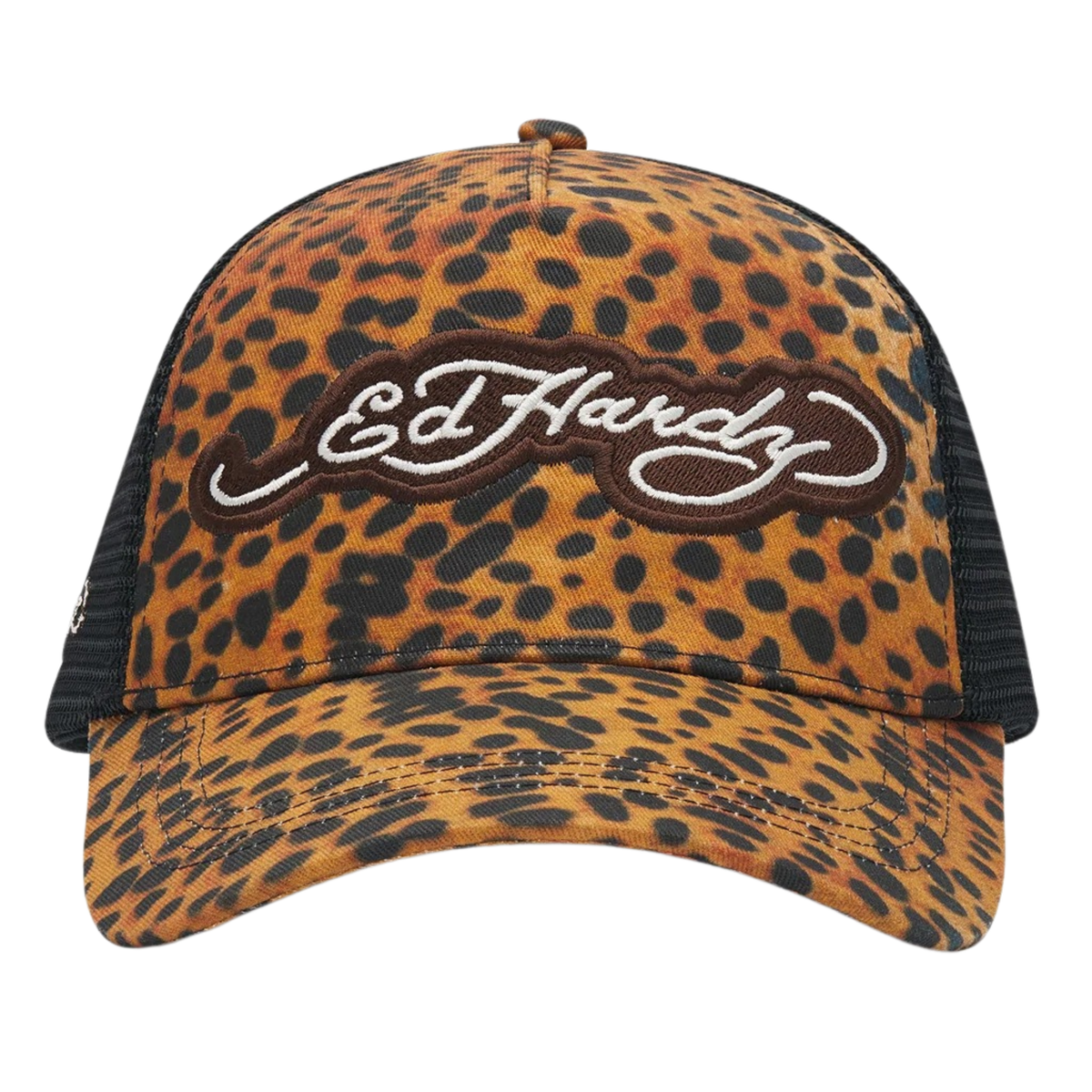 Ed Hardy Leopard Print 5 Panel Brown Trucker Cap - OnSize