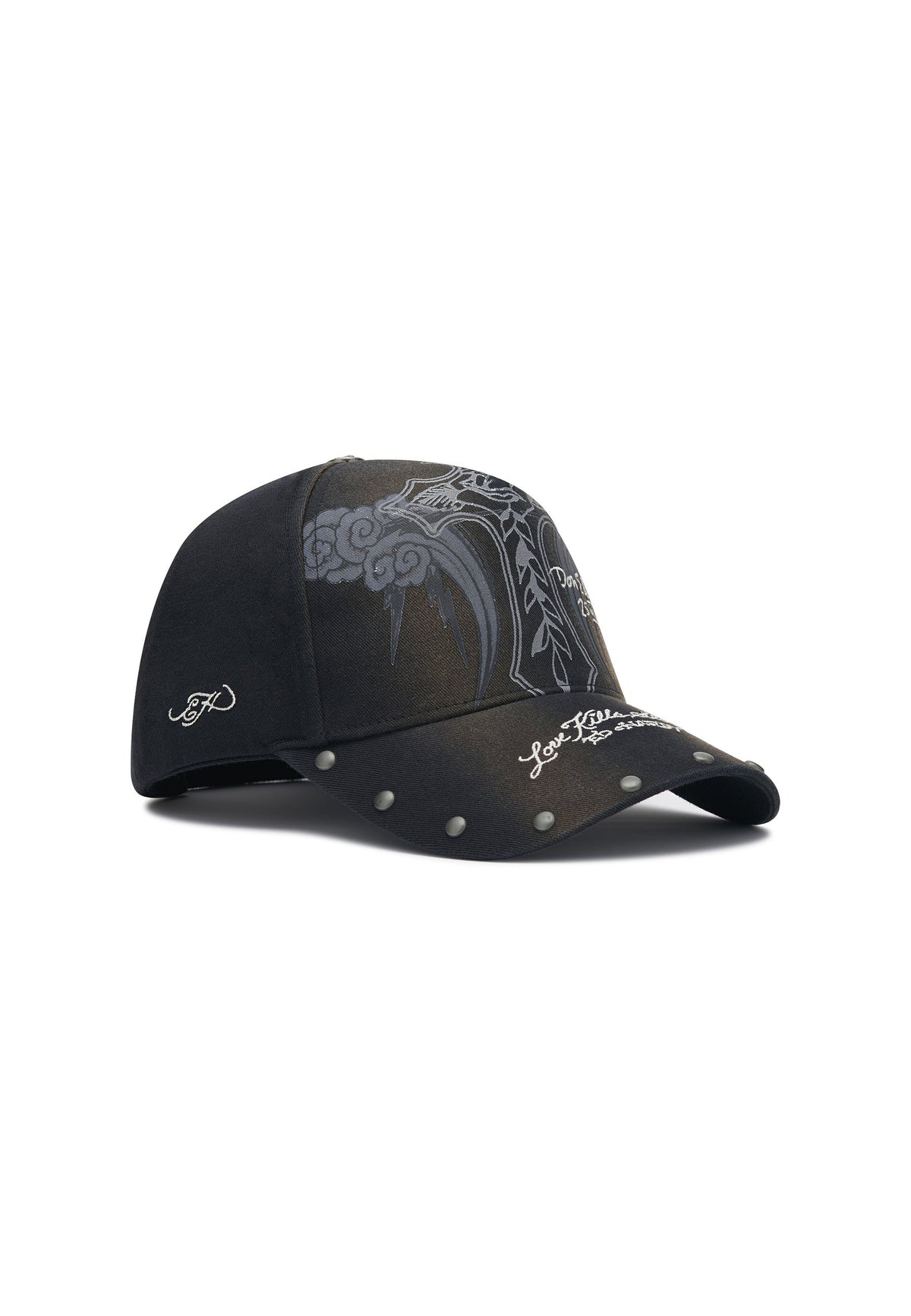 Ed Hardy Storming Rose Washed 5 Panel Black Trucker Cap - OnSize