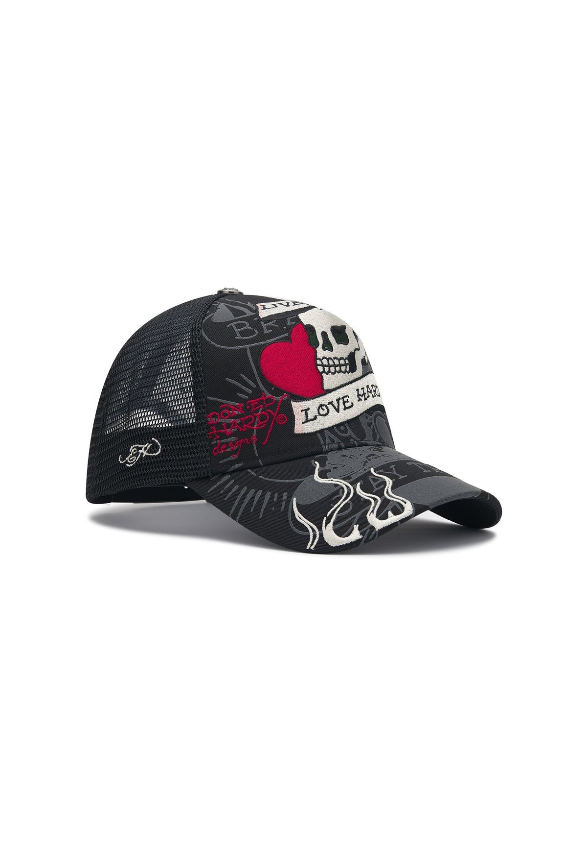 Ed Hardy Live Fast Love Hard 5 Panel Black Trucker Cap - OnSize