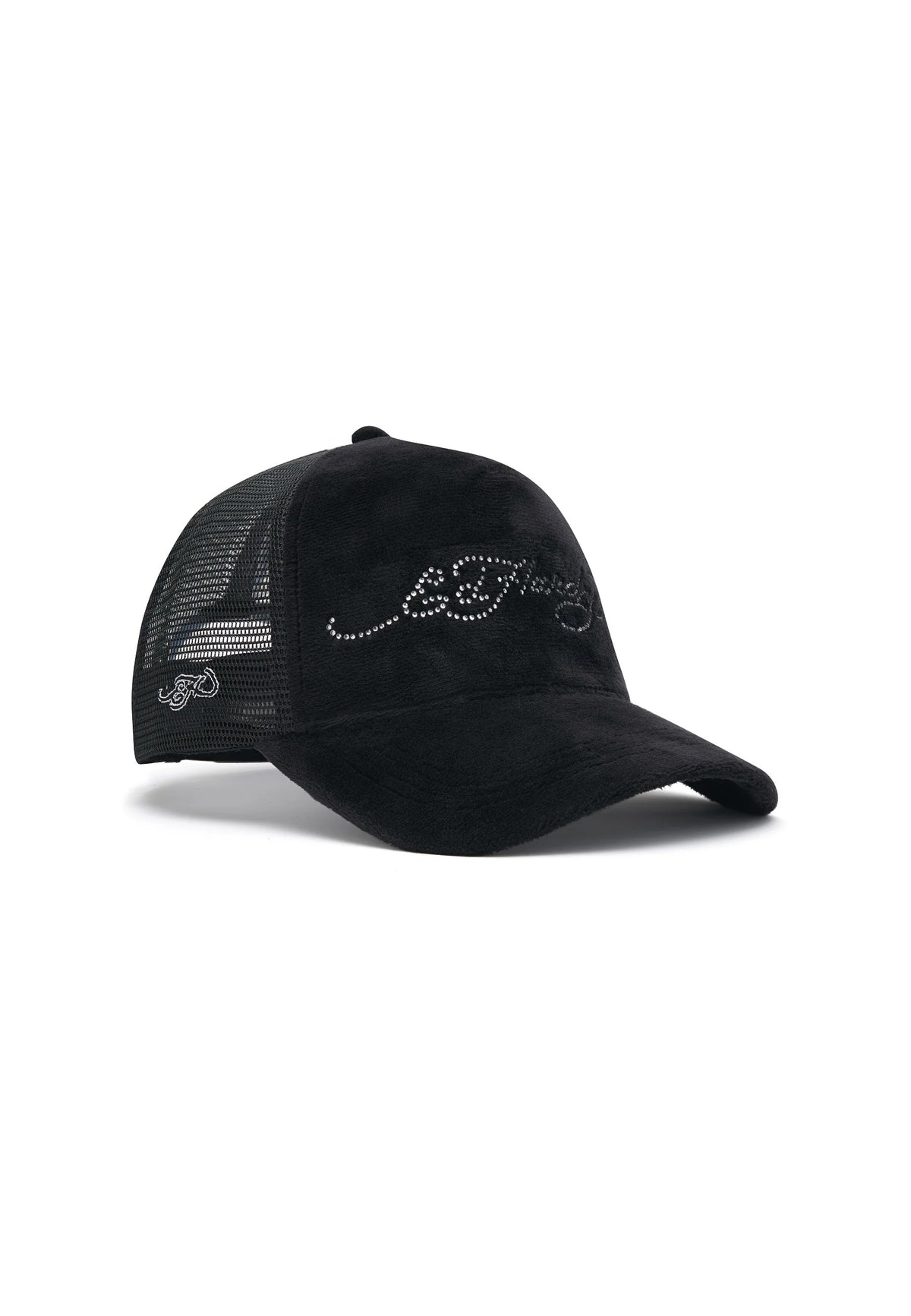 Ed Hardy Diamante Velour 5 Panel Black Trucker Cap - OnSize