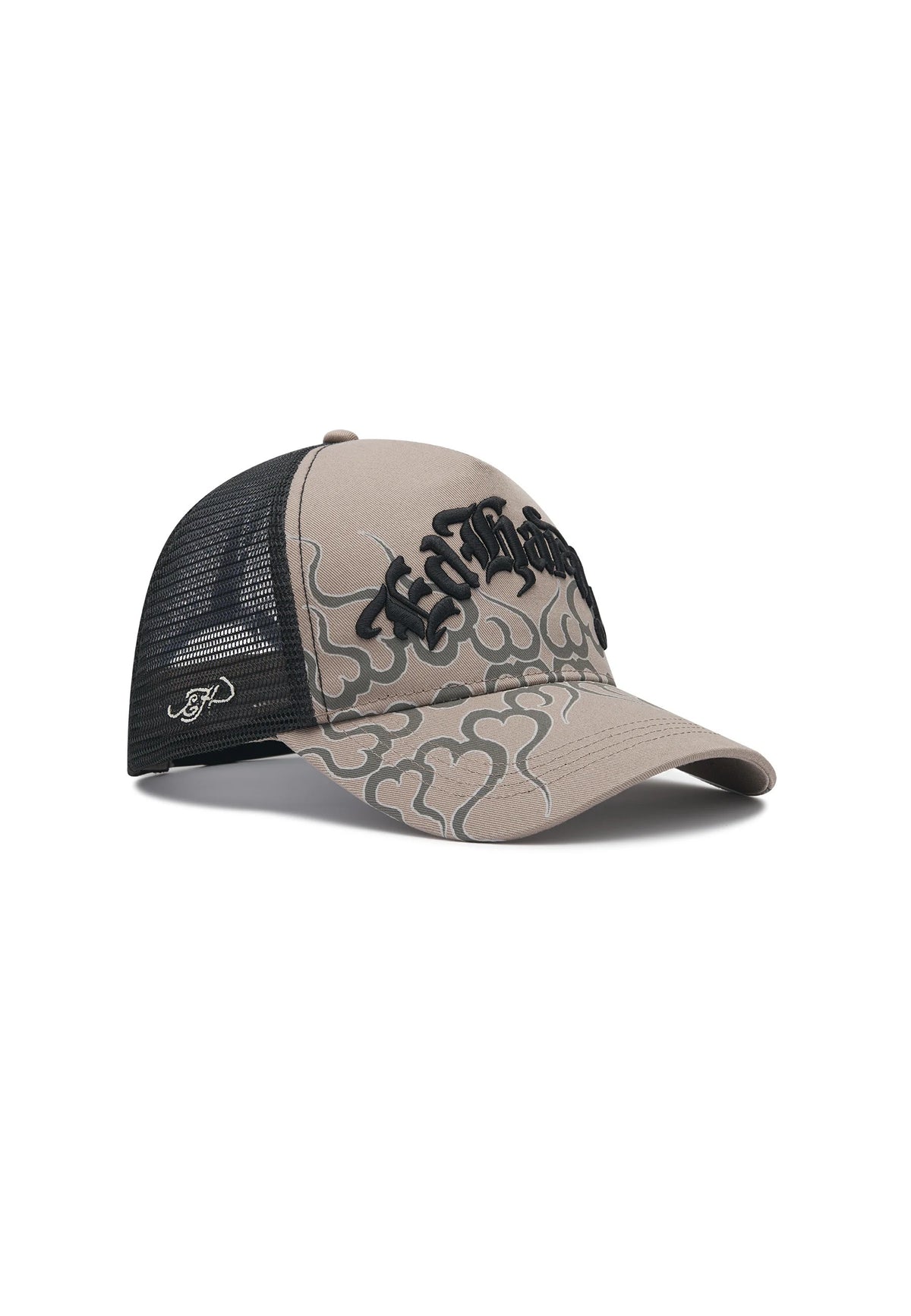 Ed Hardy Flaming Ed Hardy 5 Panel Grey Trucker Cap - OnSize